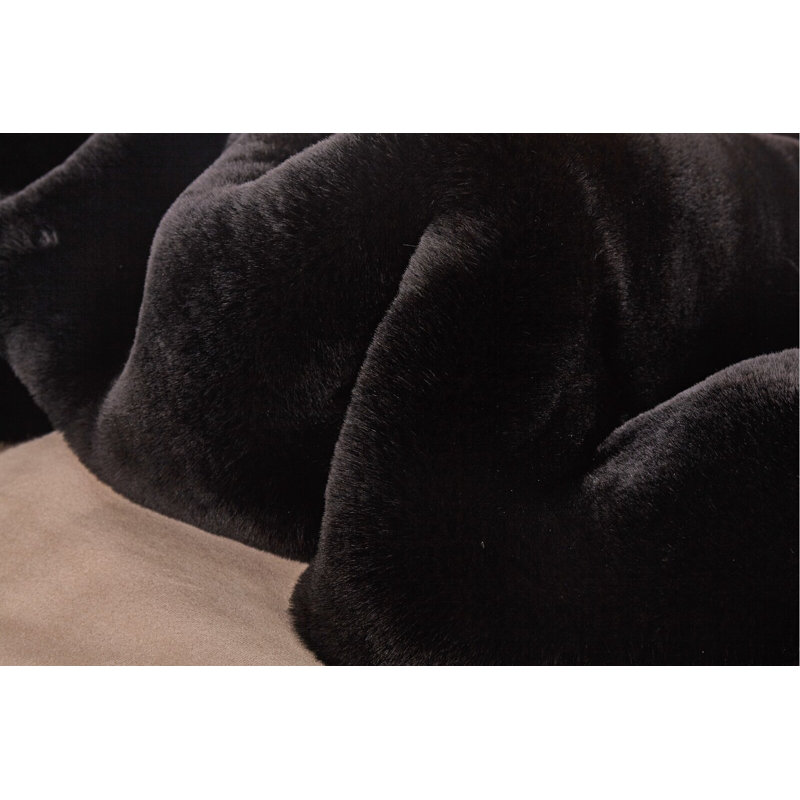 HERVEY Black Novelty Faux Rabbit Fur Rug Luxury Soft Thicken Faux Fur Rug Carpet for Bedroom